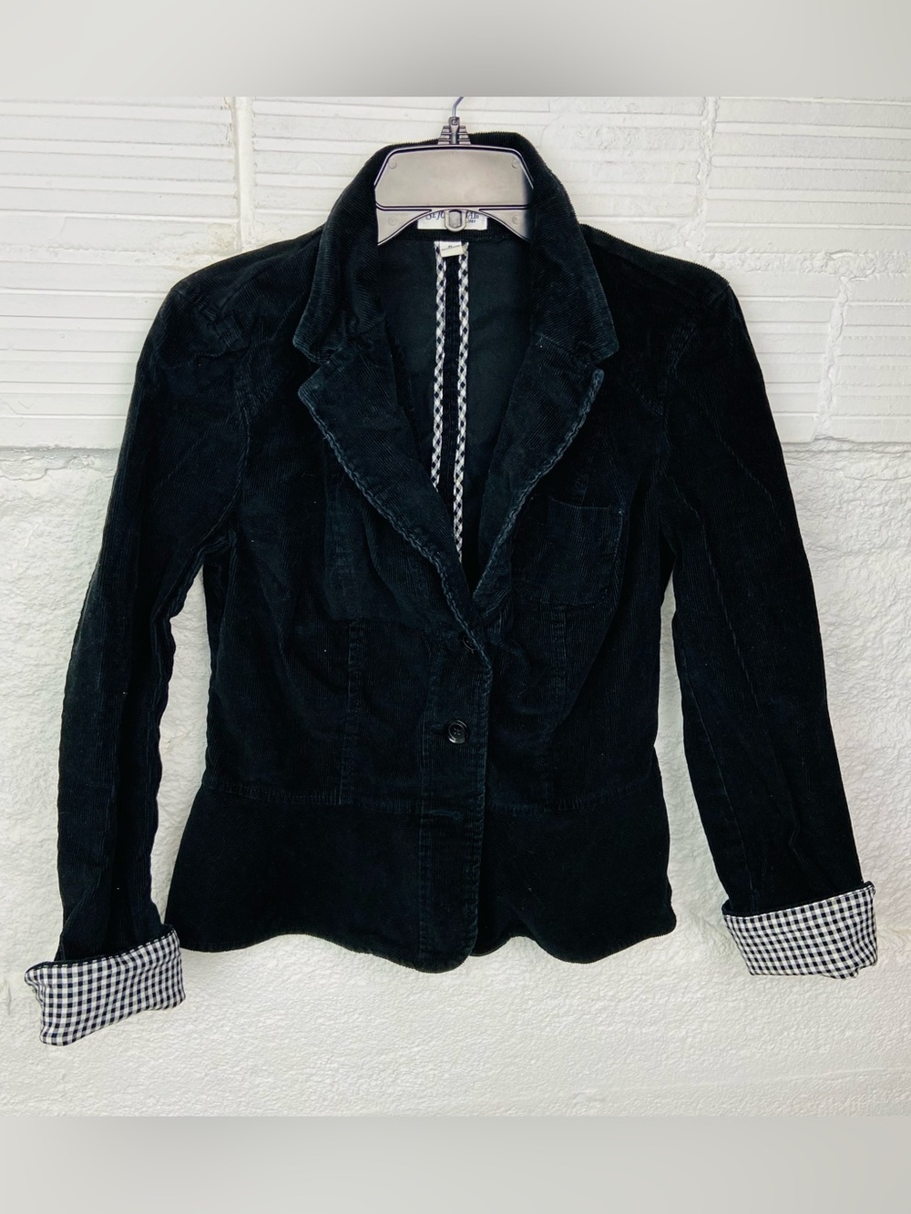 St. John's Bay Black Corduroy cotton stretch plaid sleeve Blazer SZ medium